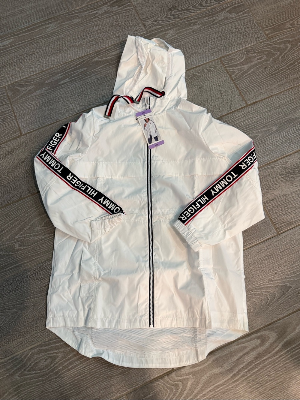 Tommy Hilfiger White Hooded Jacket with Red & Navy Trim